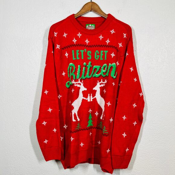 Party Sweater Brand Ugly Christmas Sweater Blitzen Red Green - L - Picture 5 of 5